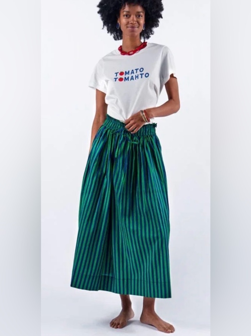 Ink+Alloy Green & Navy Striped Maxi Skirt One Size NWT